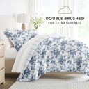 Queen Cabbage Rose Stripe Stone Bedding Bundle, Patterned Microfiber Comforter Set and Solid Sheet Set
