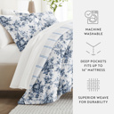 Twin XL Cabbage Rose Stripe Stone Bedding Bundle, Patterned Microfiber Comforter Set and Solid Sheet Set