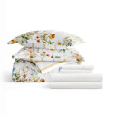 King Chintz Floral Stripe Clay Bedding Bundle, Patterned Microfiber Comforter Set and Solid Sheet Set