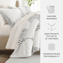 Queen Diamond Stripe Gray Bedding Bundle, Patterned Microfiber Comforter Set and Solid Sheet Set