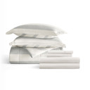 Queen Distressed Stripe Light Blue Bedding Bundle, Patterned Microfiber Comforter Set and Solid Sheet Set