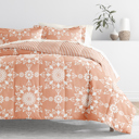 Full/Double Daisy Medallion Clay Bedding Bundle, Patterned Microfiber Comforter Set and Solid Sheet Set