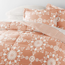 Full/Double Daisy Medallion Clay Bedding Bundle, Patterned Microfiber Comforter Set and Solid Sheet Set