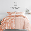 Queen Daisy Medallion Clay Bedding Bundle, Patterned Microfiber Comforter Set and Solid Sheet Set