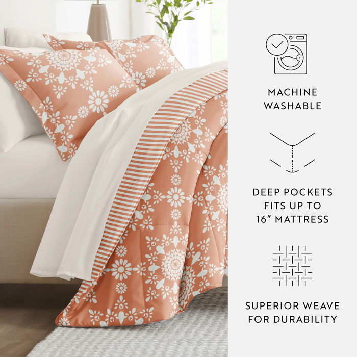 Bedding Bundle, Patterned Microfiber Comforter Set and Solid Sheet Set