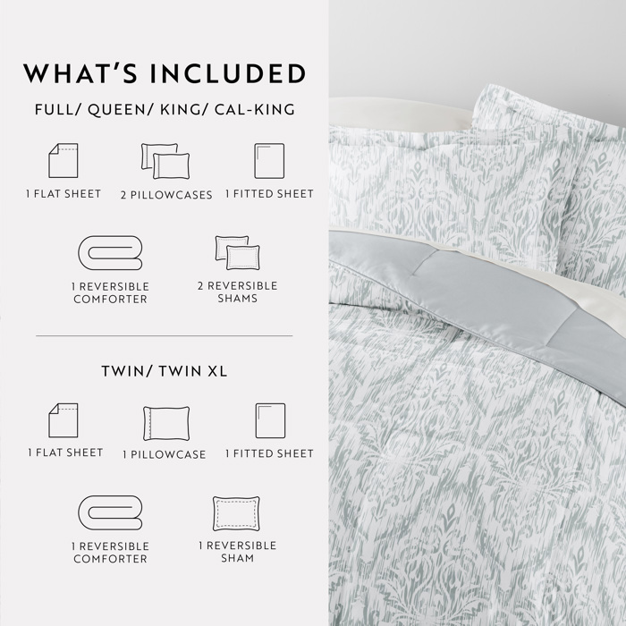 Bedding Bundle, Patterned Microfiber Comforter Set and Solid Sheet Set