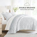 Full/Double English Countryside Light Gray Bedding Bundle, Patterned Microfiber Comforter Set and Solid Sheet Set