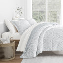 Twin English Countryside Light Gray Bedding Bundle, Patterned Microfiber Comforter Set and Solid Sheet Set