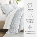 Twin English Countryside Light Gray Bedding Bundle, Patterned Microfiber Comforter Set and Solid Sheet Set