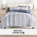 Full/Double Farmhouse Dreams Navy Bedding Bundle, Patterned Microfiber Comforter Set and Solid Sheet Set
