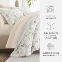 California King Foliage Stripe Ivory Bedding Bundle, Patterned Microfiber Comforter Set and Solid Sheet Set