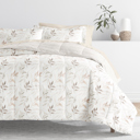 Twin Foliage Stripe Ivory Bedding Bundle, Patterned Microfiber Comforter Set and Solid Sheet Set
