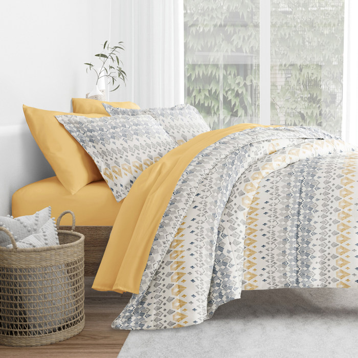 Bedding Bundle, Patterned Microfiber Comforter Set and Solid Sheet Set