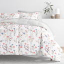 King Meadow Floral Stripe Pink Bedding Bundle, Patterned Microfiber Comforter Set and Solid Sheet Set