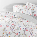 Twin Meadow Floral Stripe Pink Bedding Bundle, Patterned Microfiber Comforter Set and Solid Sheet Set