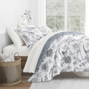 Queen Molly Botanicals Light Blue Bedding Bundle, Patterned Microfiber Comforter Set and Solid Sheet Set