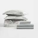 California King Textured Stripe Gray Bedding Bundle, Patterned Microfiber Comforter Set and Solid Sheet Set