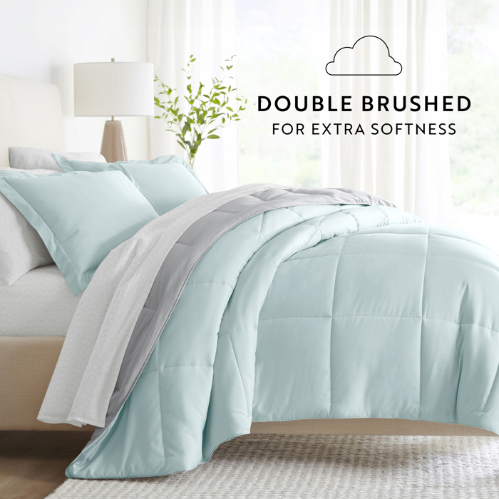 Bedding Bundle, Reversible Microfiber Comforter Set and Patterned Sheet Set