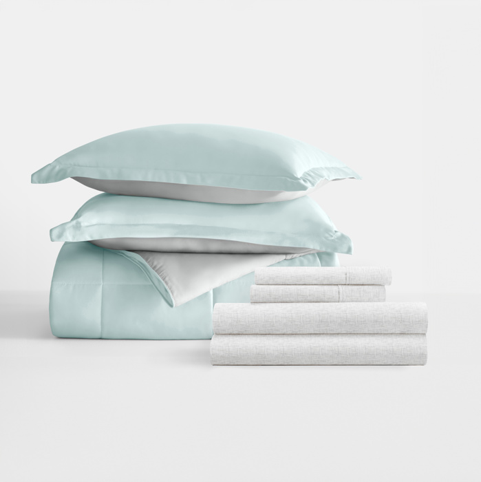 Bedding Bundle, Reversible Microfiber Comforter Set and Patterned Sheet Set
