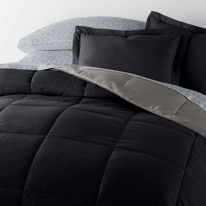 Bedding Bundle, Reversible Microfiber Comforter Set and Patterned Sheet Set
