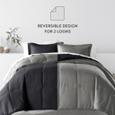 Twin Chambray Black / Fog Bedding Bundle, Reversible Microfiber Comforter Set and Patterned Sheet Set