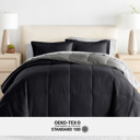 Twin Chambray Black / Fog Bedding Bundle, Reversible Microfiber Comforter Set and Patterned Sheet Set