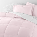 Queen Ditsy Floral Blush / White Bedding Bundle, Reversible Microfiber Comforter Set and Patterned Sheet Set