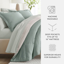 Full/Double Modern Circles Eucalyptus / Natural Bedding Bundle, Reversible Microfiber Comforter Set and Patterned Sheet Set