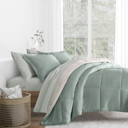 Twin Modern Circles Eucalyptus / Natural Bedding Bundle, Reversible Microfiber Comforter Set and Patterned Sheet Set