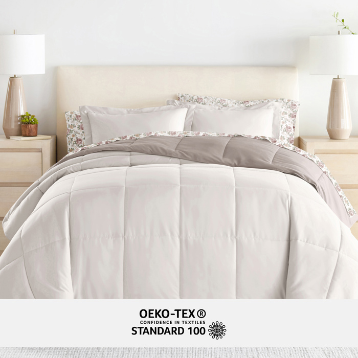 Bedding Bundle, Reversible Microfiber Comforter Set and Patterned Sheet Set