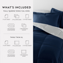 California King Distressed Field Stripe Navy / Light Gray Bedding Bundle, Reversible Microfiber Comforter Set and Patterned Sheet Set