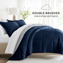 California King Distressed Field Stripe Navy / Light Gray Bedding Bundle, Reversible Microfiber Comforter Set and Patterned Sheet Set