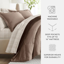 California King Thatch Taupe / Chocolate Bedding Bundle, Reversible Microfiber Comforter Set and Patterned Sheet Set