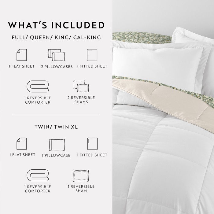Bedding Bundle, Reversible Microfiber Comforter Set and Patterned Sheet Set