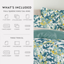 Queen Boho Flower Teal Bedding Bundle, Patterned Duvet Cover Set, White Comforter and Solid Sheet Set