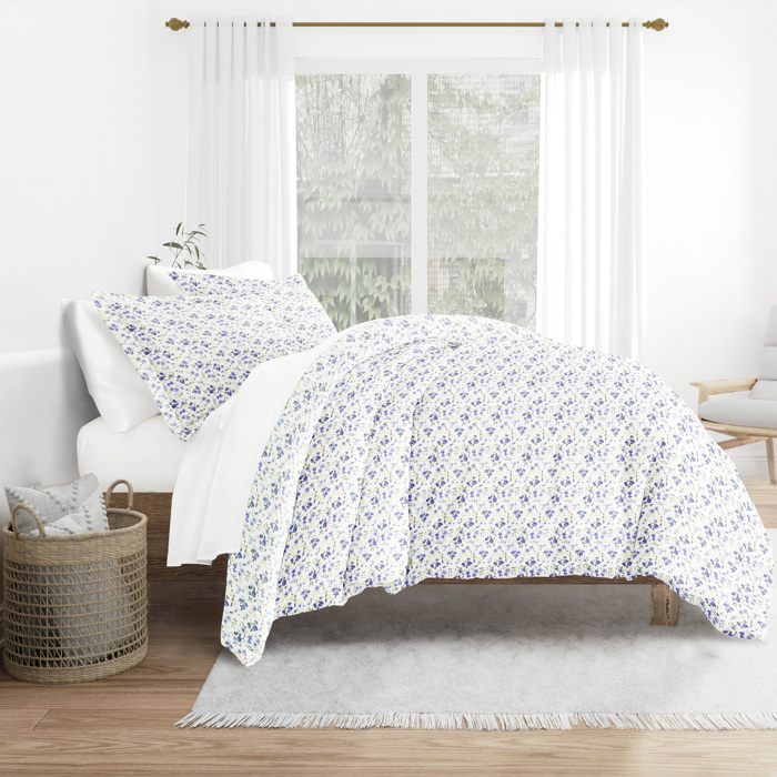 Bedding Bundle, Patterned Duvet Cover Set, White Comforter and Solid Sheet Set
