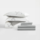 Twin Botany Floral Light Gray Bedding Bundle, Patterned Duvet Cover Set, White Comforter and Solid Sheet Set