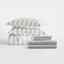 King Puffed Rugged Stripes Light Gray Bedding Bundle, Patterned Duvet Cover Set, White Comforter and Solid Sheet Set