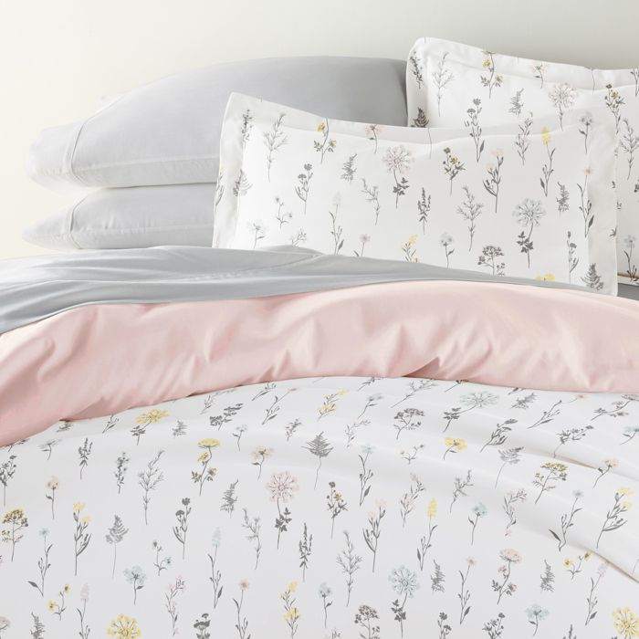 Bedding Bundle, Patterned Duvet Cover Set, White Comforter and Solid Sheet Set