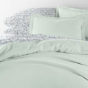 Queen Mint Bedding Bundle, Solid Duvet Cover Set, White Comforter and Patterned Sheet Set