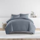 Queen Stone Bedding Bundle, Solid Duvet Cover Set, White Comforter and Patterned Sheet Set