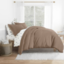 King Taupe Bedding Bundle, Solid Duvet Cover Set, White Comforter and Patterned Sheet Set