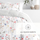 Queen Meadow Floral Stripe Pink Comforter Sets Down-Alternative Ultra Soft Bedding - Reversible Patterns