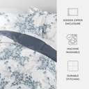 Queen Bamboo Leaves Blue Stone Comforter Sets Down-Alternative Ultra Soft Bedding - Pattern/Solid Reversible