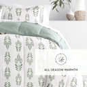 Queen Folk Leaves Eucalyptus Comforter Sets Down-Alternative Ultra Soft Bedding - Pattern/Solid Reversible