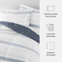King Stitched Stripe Stone Comforter Sets Down-Alternative Ultra Soft Bedding - Pattern/Solid Reversible