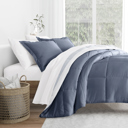 Queen Stitched Stripe Stone Comforter Sets Down-Alternative Ultra Soft Bedding - Pattern/Solid Reversible