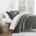 King Textured Stripe Gray Comforter Sets Down-Alternative Ultra Soft Bedding - Pattern/Solid Reversible