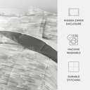 Queen Textured Stripe Gray Comforter Sets Down-Alternative Ultra Soft Bedding - Pattern/Solid Reversible