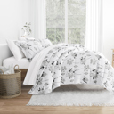 Queen Magnolia Light Gray Patterned Comforter Sets Down-Alternative Ultra Soft Bedding